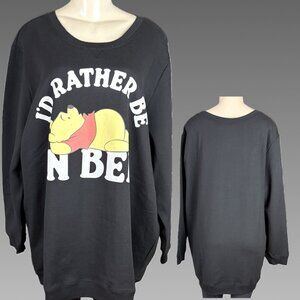 Disney 2X Black Winnie The Pooh Rather Be In Bed Graphic Long Sleeve Sweatshirt
